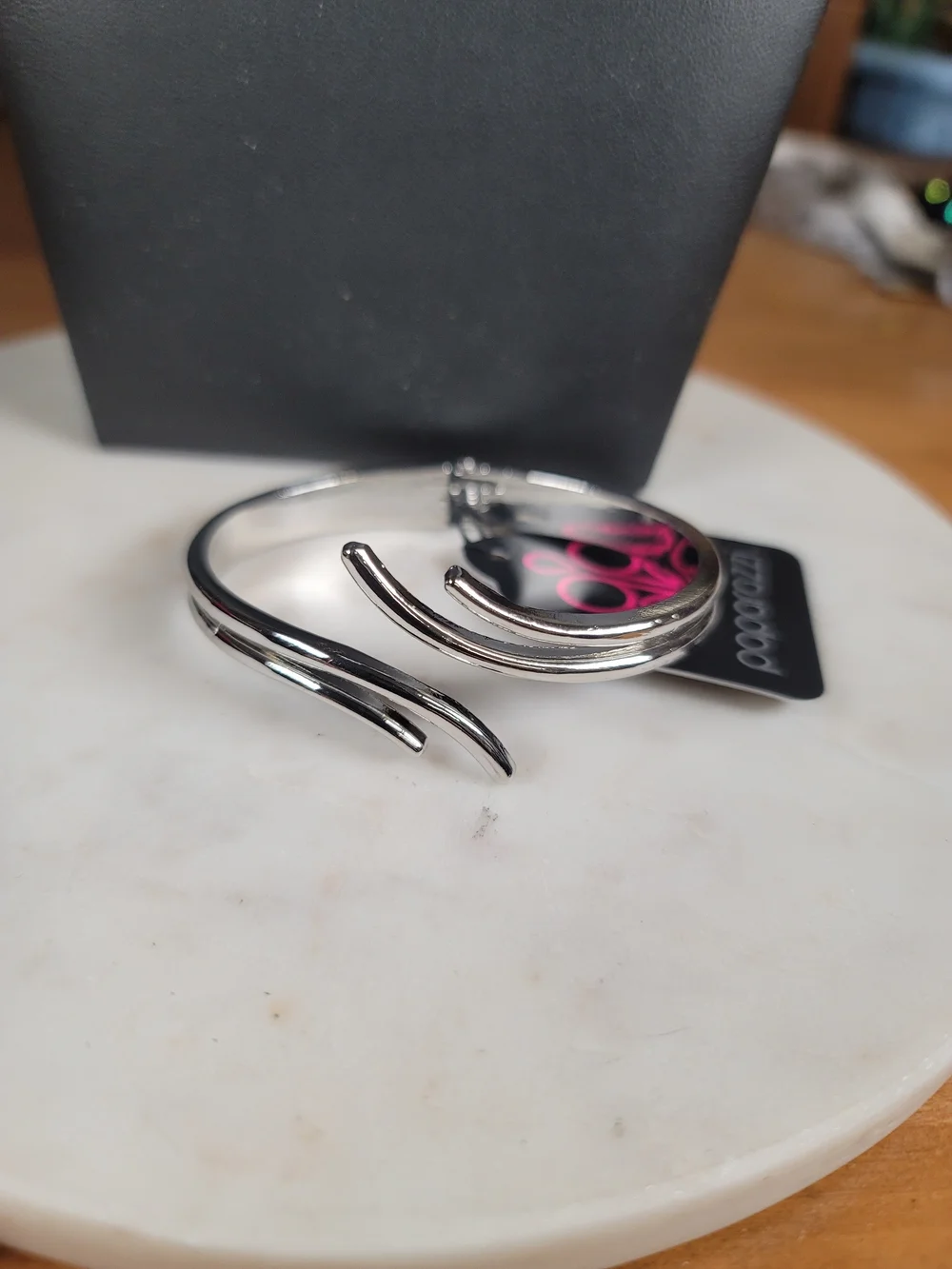 paparazzi Silver Double Curved Bypass Design Hinge Bracelet